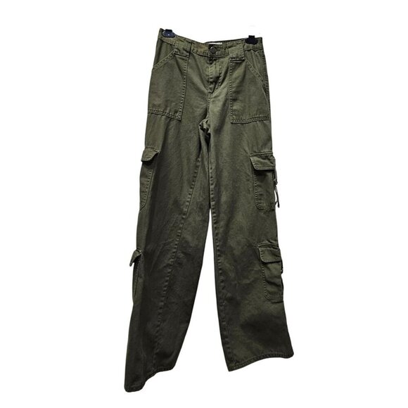 Love Fire Womens Cargo Pants Junior Size 3‎ Olive Green Cotton Pockets Loops - Picture 1 of 10